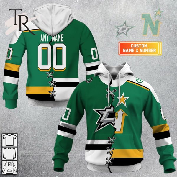 Personalized NHL Dallas Stars Mix Minnesota North Stars Jersey Style Hoodie