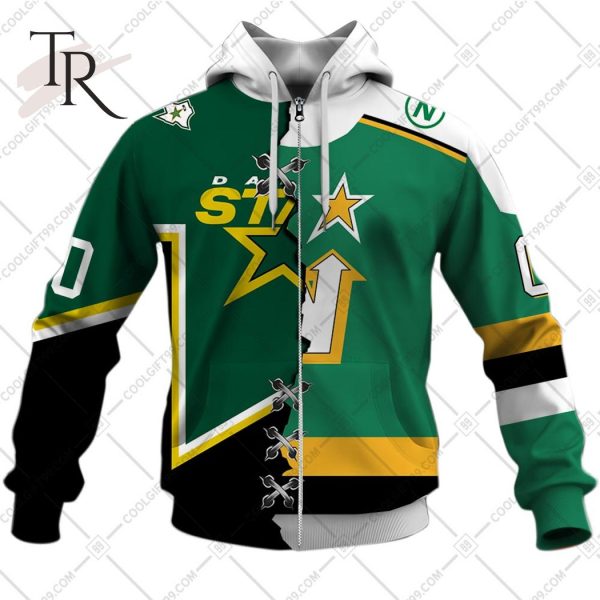 Personalized NHL Dallas Stars Mix Minnesota North Stars Jersey Style Hoodie