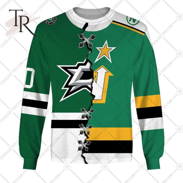 Personalized NHL Dallas Stars Mix Minnesota North Stars Jersey Style Hoodie