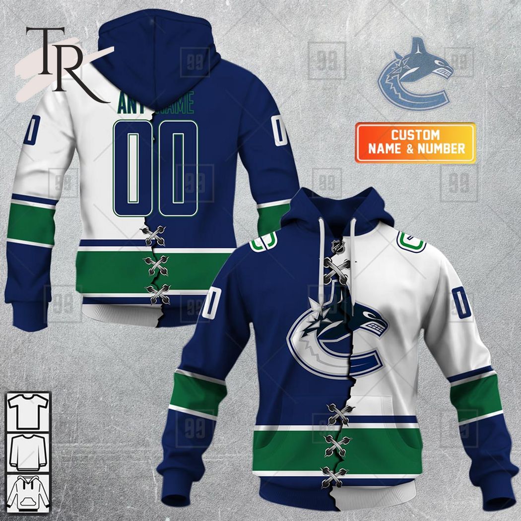NHL Vancouver Canucks Custom Name Number Retro Jersey Fleece Oodie