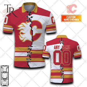 Customized NHL Calgary Flames Mix Jersey Style Polo Shirt