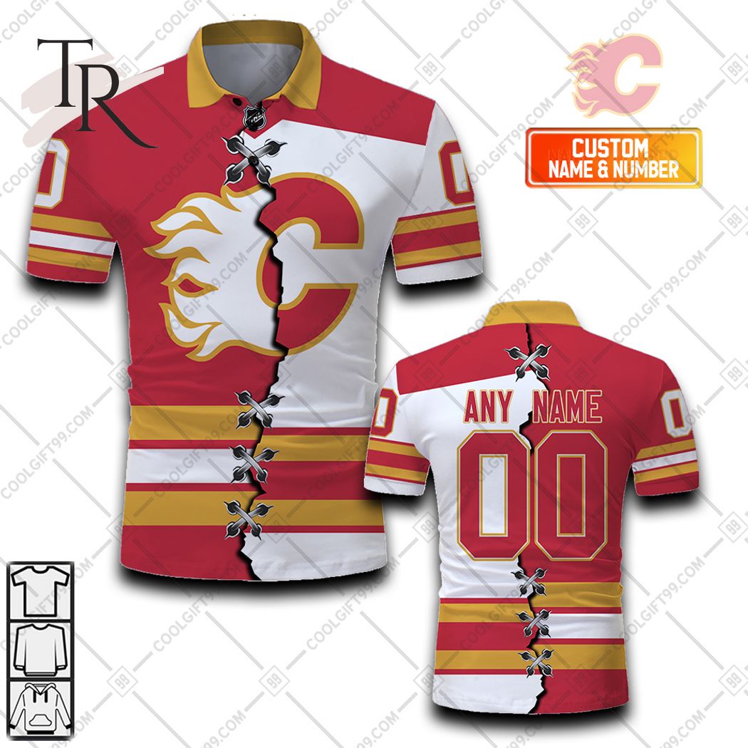 Calgary Flames Personalized Name And Number NHL Mix Jersey Polo Shirt Best  Gift For Fans