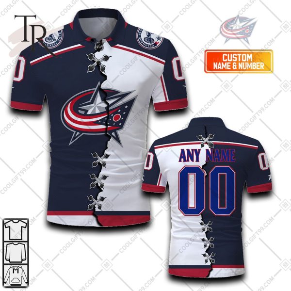 Customized NHL Columbus Blue Jackets Mix Jersey Style Polo Shirt