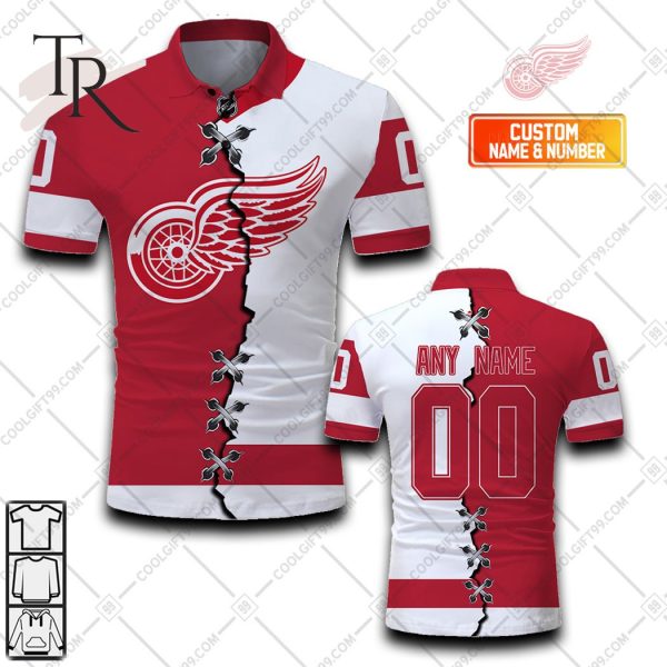 Customized NHL Detroit Red Wings Mix Jersey Style Polo Shirt