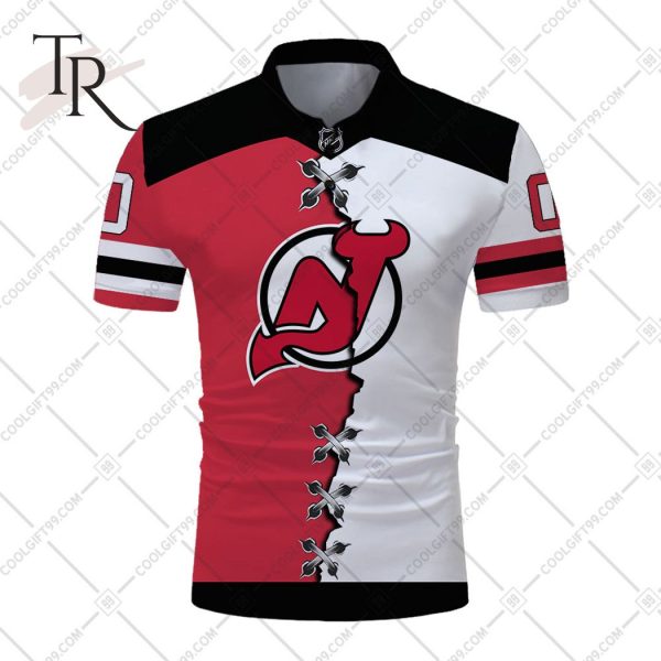 Customized NHL New Jersey Devils Mix Jersey Style Polo Shirt