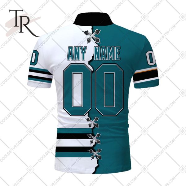 Customized NHL San Jose Sharks Mix Jersey Style Polo Shirt