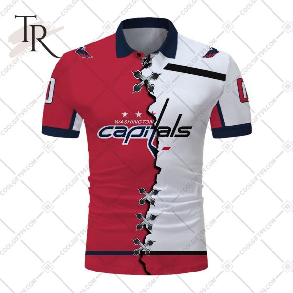 Customized NHL Washington Capitals Mix Jersey Style Polo Shirt