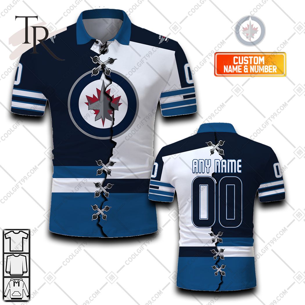 NHL Winnipeg Jets Custom Name Number White Blue Reverse Retro