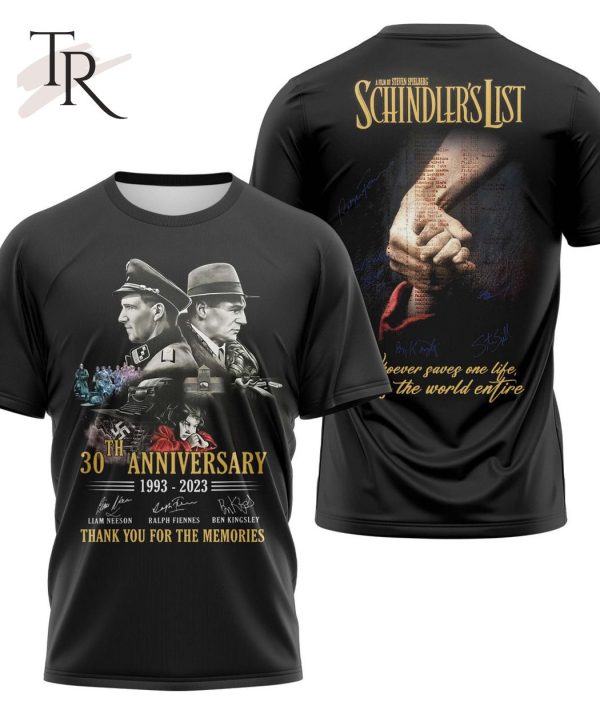 30th Anniversary 1993 – 2023 Schindler’s List Thank You For The Memories T-Shirt