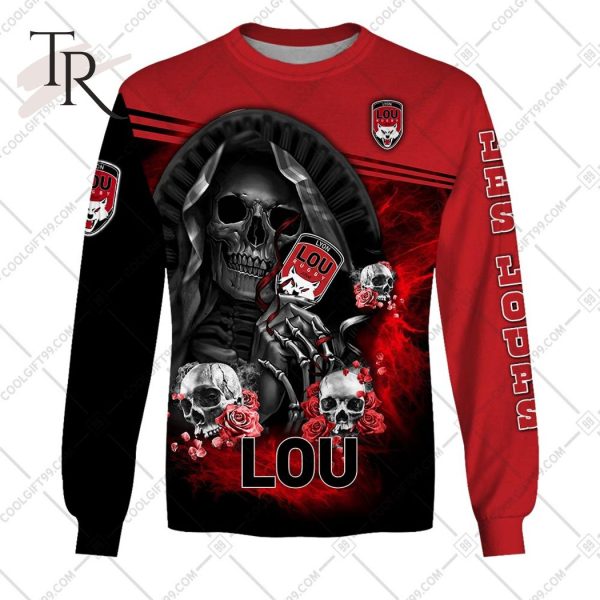 Personalized Lyon LOU Rugby Skull Death Design Hoodie