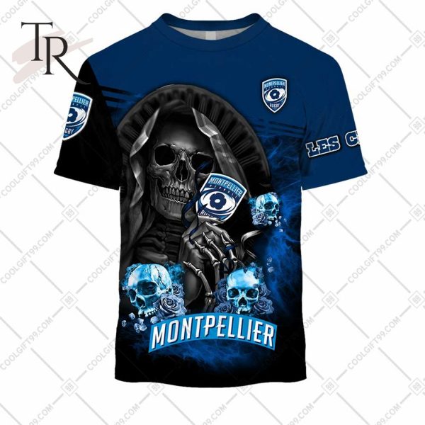Personalized Montpellier Herault Rugby Skull Death Design Hoodie