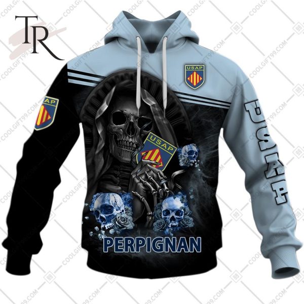 Personalized USA Perpignan Rugby Skull Death Design Hoodie