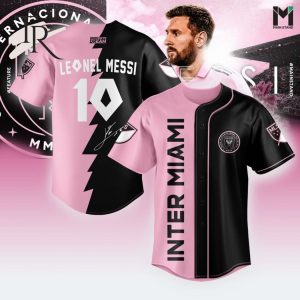 Inter Miami Leo Messi Black And Pink Baseball Jersey