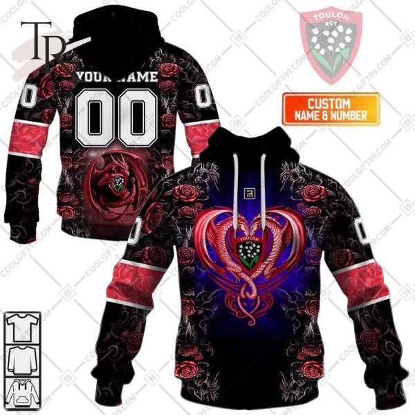 Personalized RC Toulonnais Rugby Rose Dragons Design Hoodie