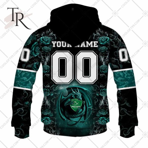 Personalized Section Paloise Rugby Rose Dragons Design Hoodie