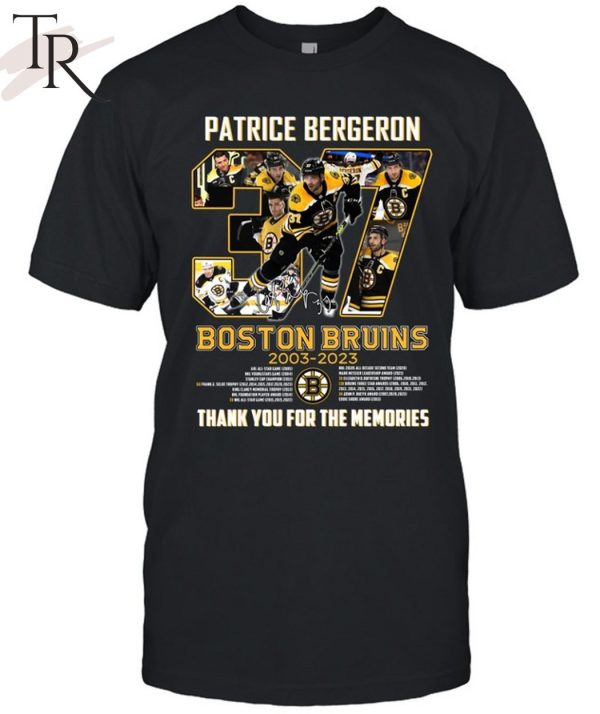 Boston Bruins 2003 – 2023  37 Patrice Bergeron Thank You For The Memories Unisex T-Shirt