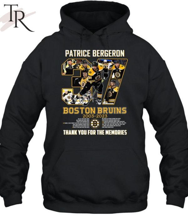 Boston Bruins 2003 – 2023  37 Patrice Bergeron Thank You For The Memories Unisex T-Shirt