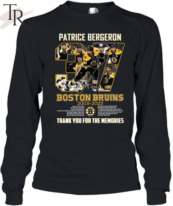 Boston Bruins 2003 – 2023  37 Patrice Bergeron Thank You For The Memories Unisex T-Shirt