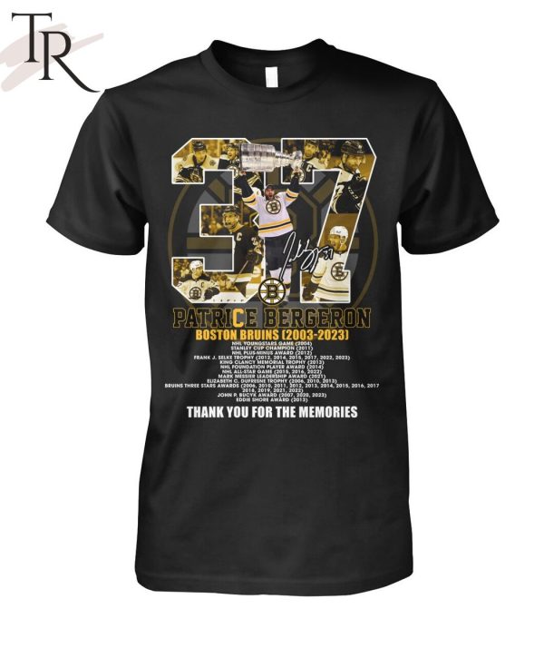 Patrice Bergeron Boston Bruins 2003 – 2023 Thank You For The Memories T-Shirt