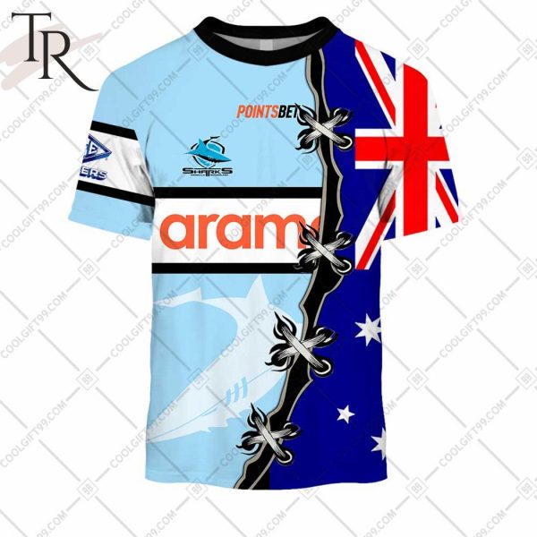 Personalized NRL Cronulla Sutherland Sharks Home Jersey Mix Flag Hoodie