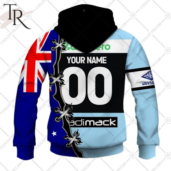 Personalized NRL Cronulla Sutherland Sharks Home Jersey Mix Flag Hoodie