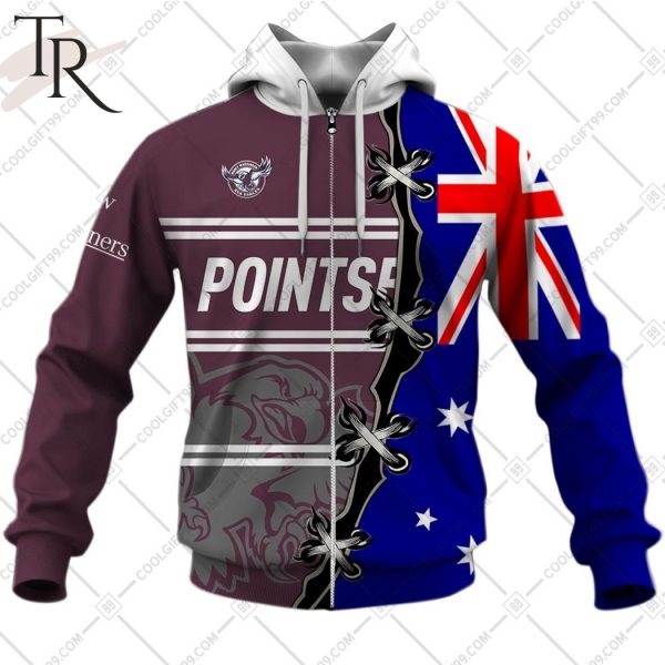 Personalized NRL Manly Warringah Sea Eagles Home Jersey Mix Flag Hoodie