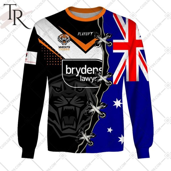 Personalized NRL Wests Tigers Home Jersey Mix Flag Hoodie