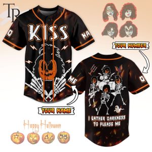 Custom Name And Number Kiss Band I Gather Darkness To Please Me Halloween Baseball Jersey