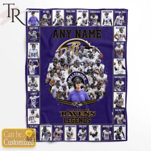 Custom Name Baltimore Ravens Legends Fleece Blanket