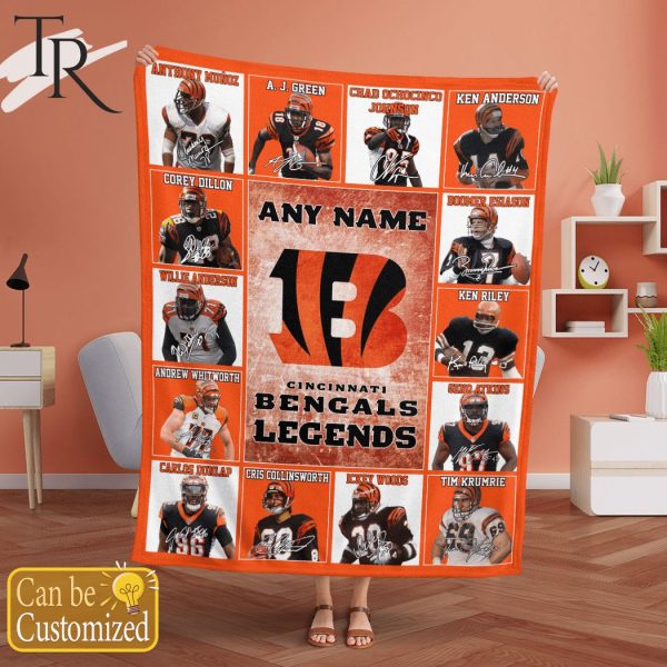 Custom Name Cincinati Bengals Legends Fleece Blanket