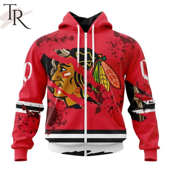 NHL Chicago BlackHawks Specialized Design Jersey With Your Ribs For Halloween Hoodie