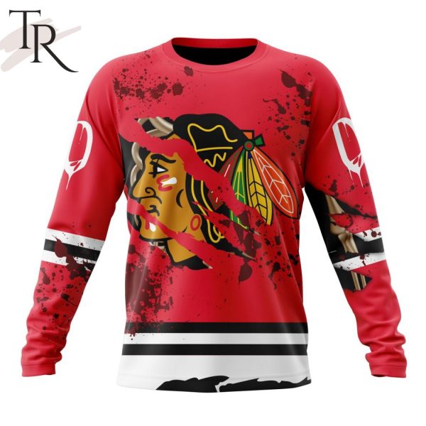 NHL Chicago BlackHawks Specialized Design Jersey With Your Ribs For Halloween Hoodie