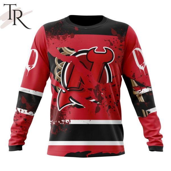 NHL New Jersey Devils Specialized Design Jersey With Your Ribs For Halloween Hoodie