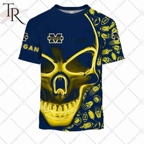 NCAA Michigan Football 3D Neon Skull Design Hoodie