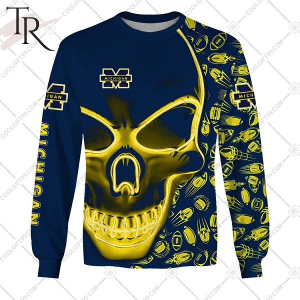 NCAA Michigan Football 3D Neon Skull Design Hoodie