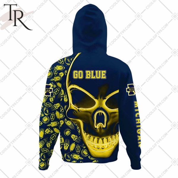 NCAA Michigan Football 3D Neon Skull Design Hoodie