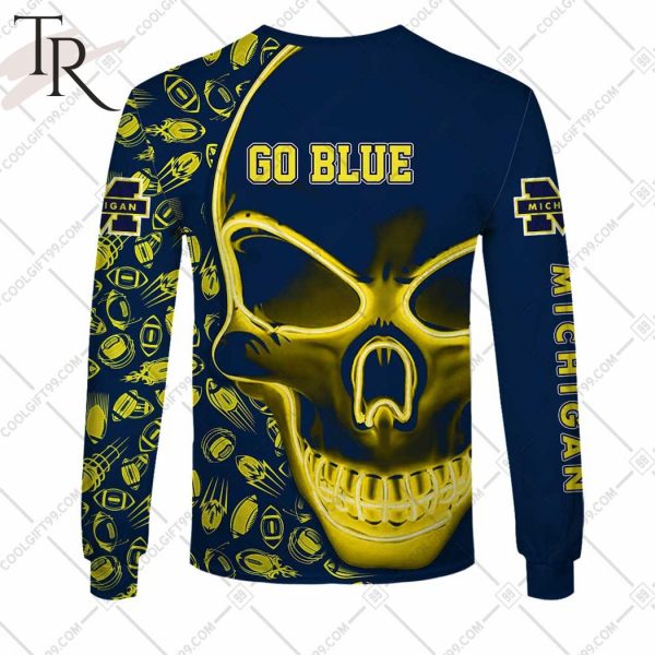 NCAA Michigan Football 3D Neon Skull Design Hoodie