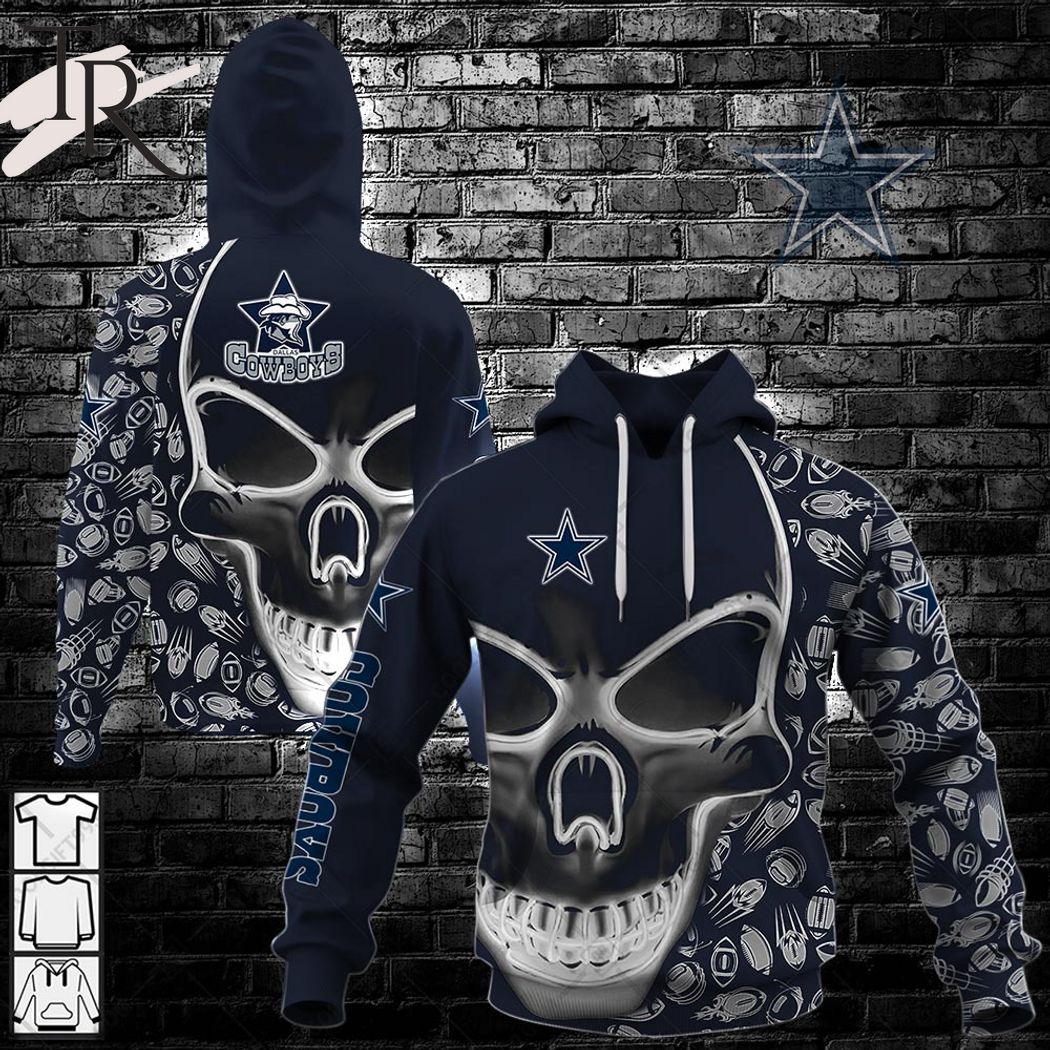 NFL Dallas Cowboys 3D Neon Skull Design Hoodie - Torunstyle