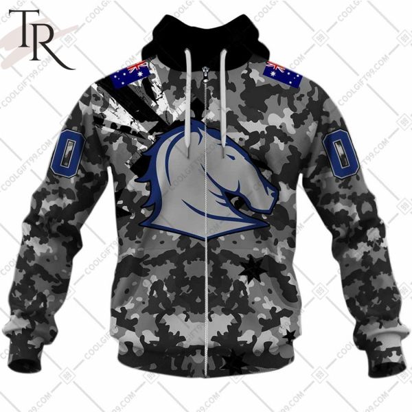 Personalized NRL Brisbane Broncos Special Camo Military Flag Hoodie