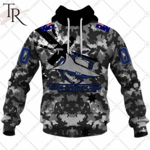 Personalized NRL Cronulla Sutherland Sharks Special Camo Military Flag Hoodie