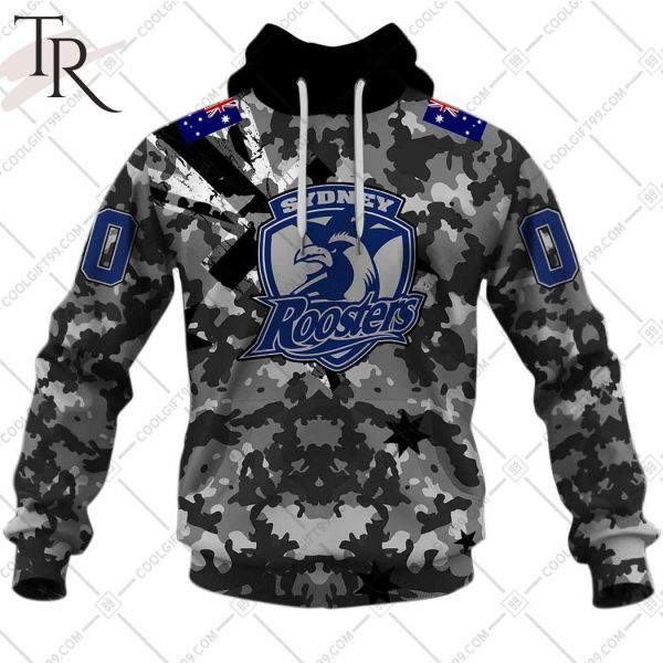 Personalized NRL Sydney Roosters Special Camo Military Flag Hoodie