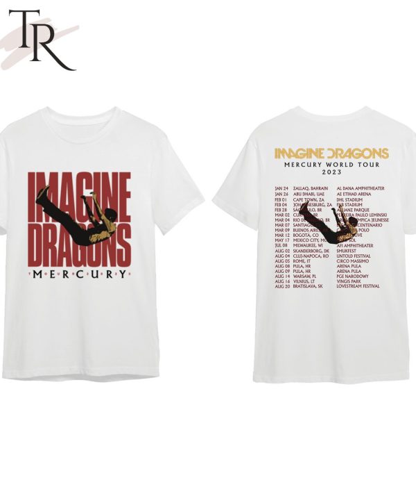 Maglietta Stampa Su 2 Lati Imagine Dragons Mercury World Tour 2023 T-Shirt