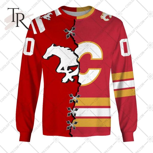 Personalized NHL Calgary Flames Mix CFL Calgary Stampeders Jersey Style Hoodie