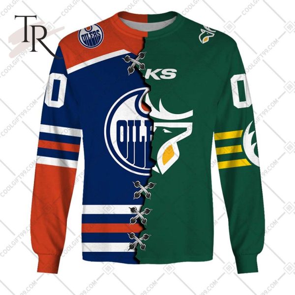 Personalized NHL Edmonton Oilers Mix CFL Edmonton Elks Jersey Style Hoodie