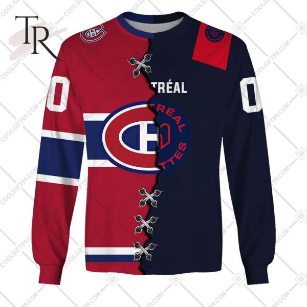 Personalized NHL Montreal Canadiens Mix CFL Montreal Alouettes Jersey Style Hoodie