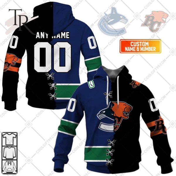 Personalized NHL Vancouver Canucks Mix CFL BC Lions Jersey Style Hoodie