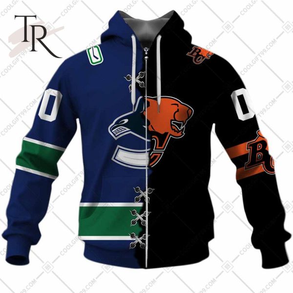 Personalized NHL Vancouver Canucks Mix CFL BC Lions Jersey Style Hoodie