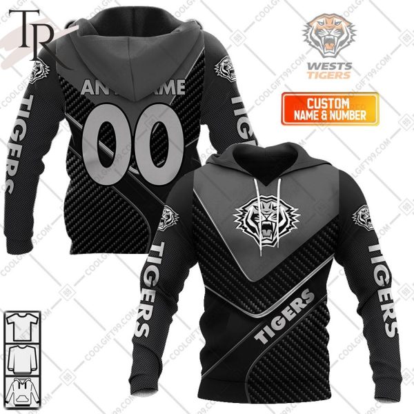 Personalized NRL Wests Tigers Carbon Hoodie