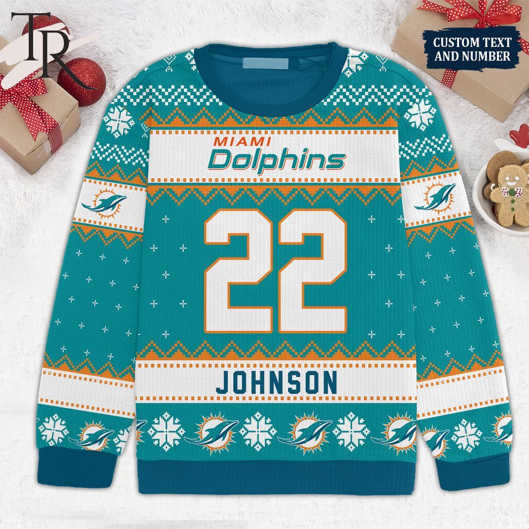 Blue Miami Dolphins Christmas Gift Custom Number And Name Ugly
