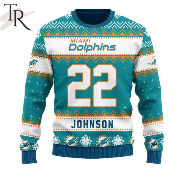 Blue Miami Dolphins Christmas Gift Custom Number And Name Ugly Sweater